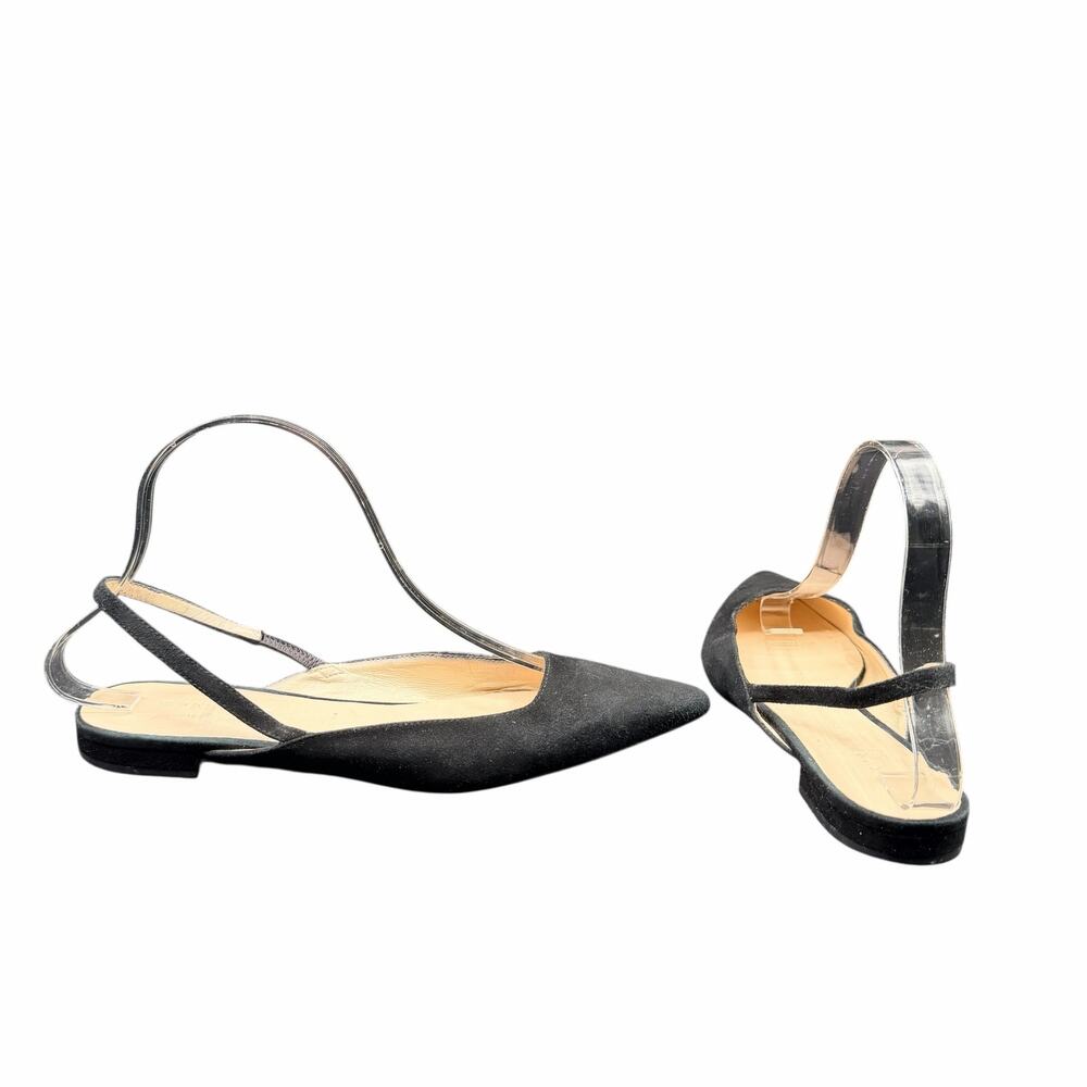 Everlane Black Suede Slingback Flats Italy Size 7.5 Pointed Toe
